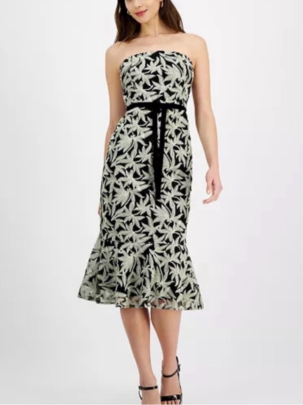 Sam Edelman Black Dress with Cream Floral Embroidery